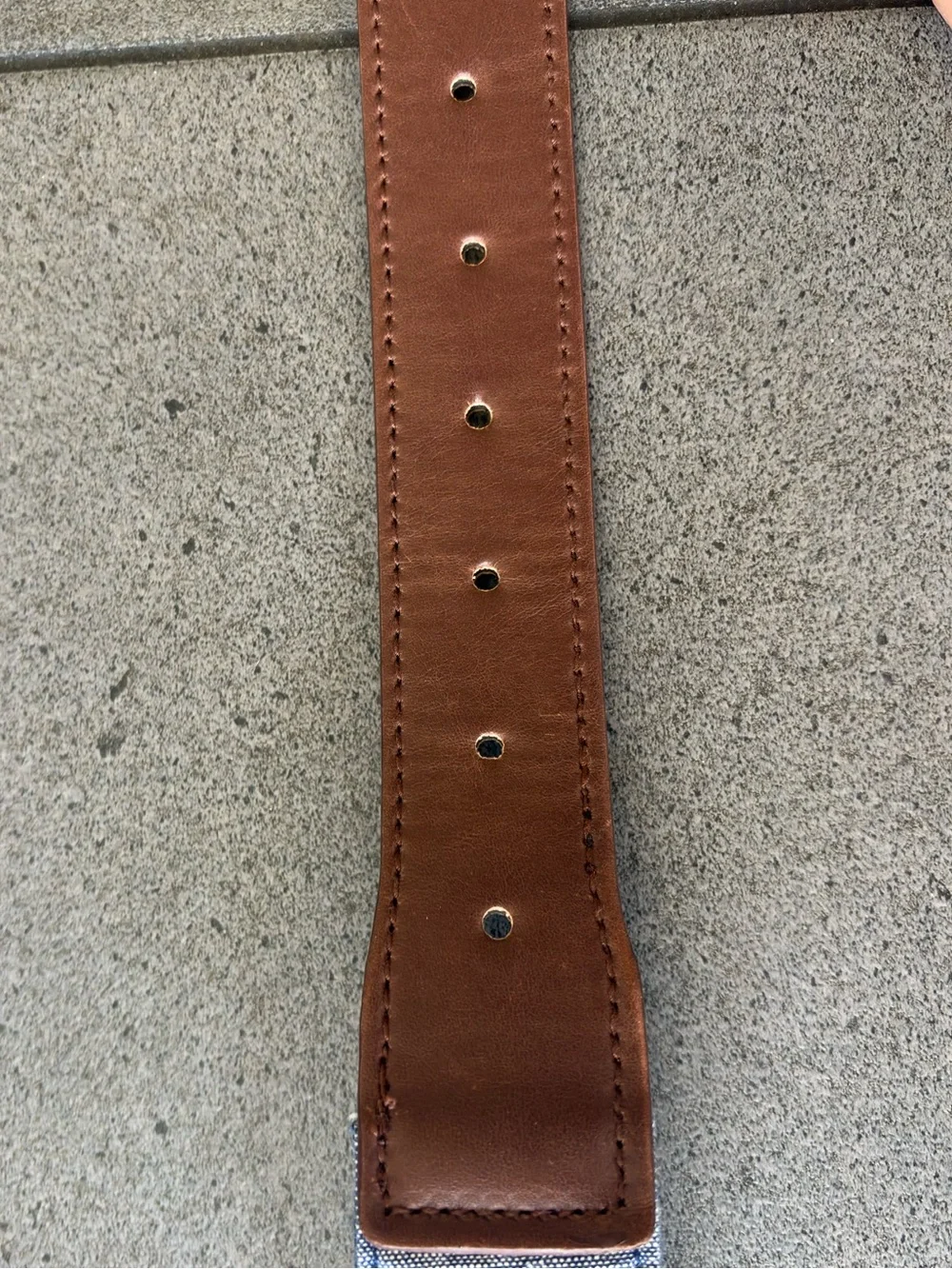 Men’s Denim & Leather Belt Silver Buckle Casual Jean Belt